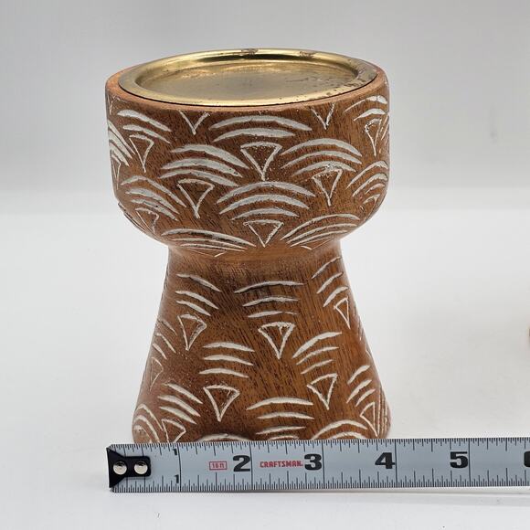 Vintage Opalhouse Bohemian Wood Pillar Candle Holders - Boho Home Decor Accents - Picture 8 of 8